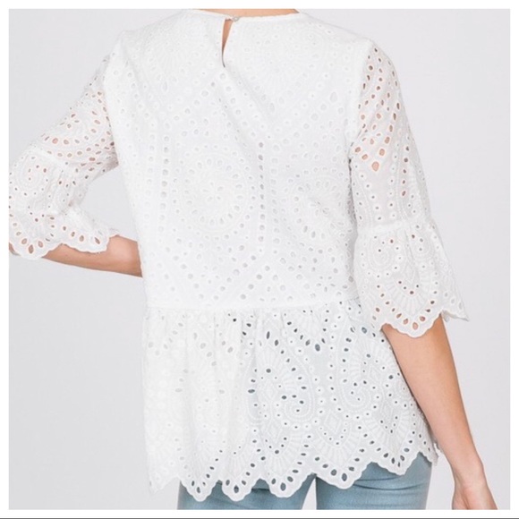 Cotton Eyelet scalloped babydoll solid top - Picture 4 of 6